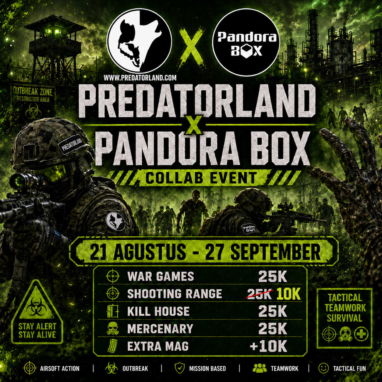 Predatorland x Pandora Box event price flyer